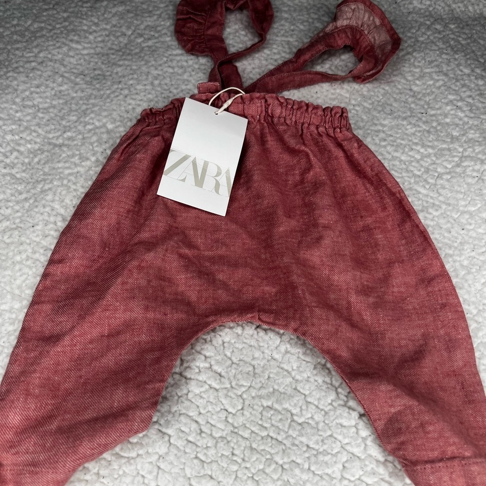 Zara Baby Linen Blend Suspender Harem Pants Rose Pink Sz 1-3 Months Boho NWT